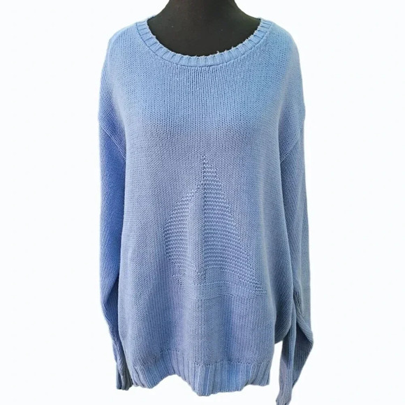 Vtg Winona Knits Sailboat Knit Sweater Blue Coastal Grandma Nautical Cape Cod - Picture 1 of 12